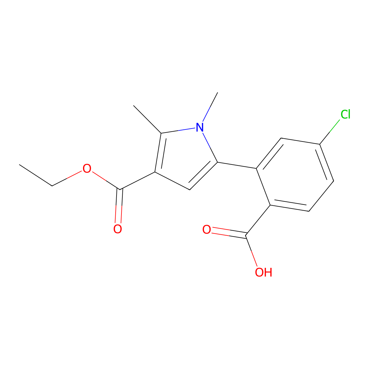 4-Chloro-2-(4-(ethoxycarbonyl)-1,5-dimethyl-1H-pyrrol-2-yl)benzoic acid molecular structure, CAS 1644543-61-2