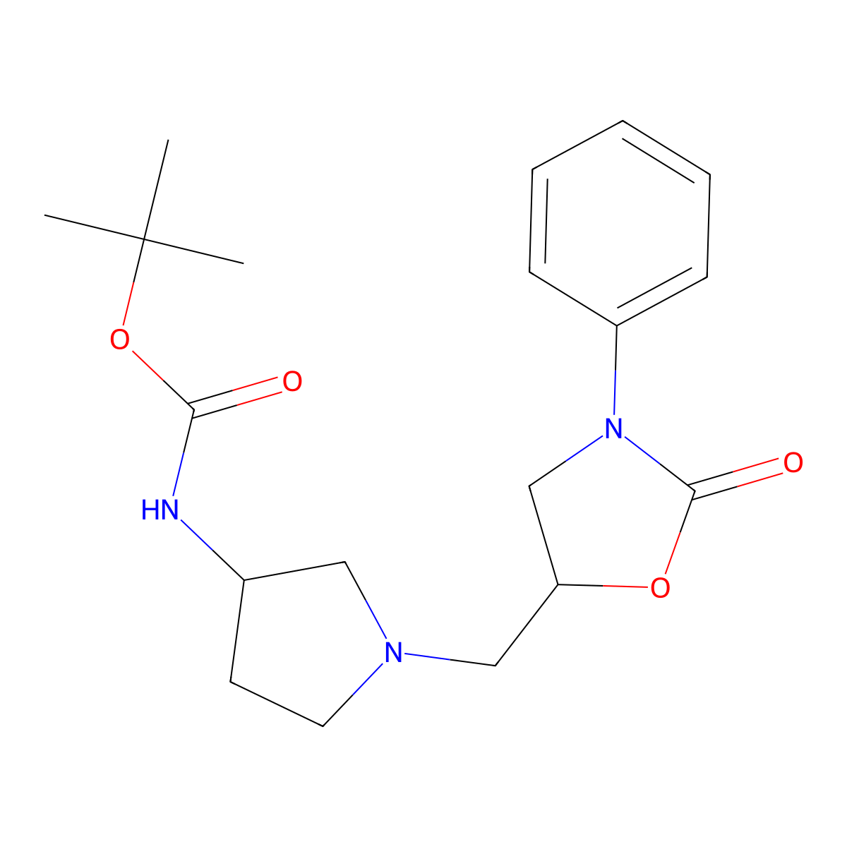tert-butyl N-{1-[(2-oxo-3-phenyl-1,3-oxazolidin-5-yl)methyl]pyrrolidin-3-yl}carbamate molecular structure, CAS 1644602-71-0