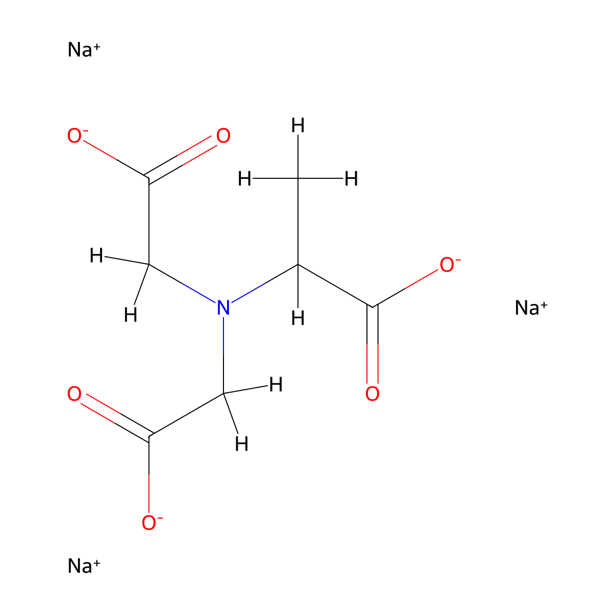 Trisodium dicarboxymethyl alaninate molecular structure, CAS 164462-16-2