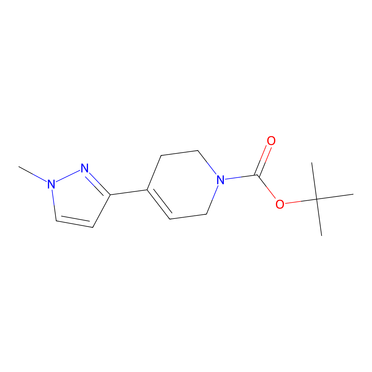 3,6-Dihydro-4-(1-methyl-1H-pyrazol-3-yl)-1(2h)-pyridinecarboxylic acid 1,1-dimethylethyl ester molecular structure, CAS 1644678-02-3
