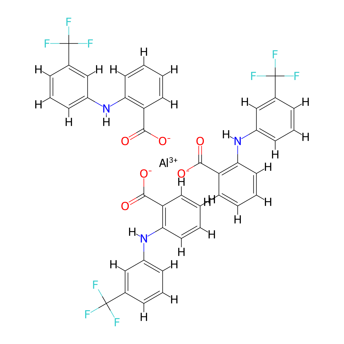 Tris(2-((3-(trifluoromethyl)phenyl)amino-kappaN)benzoato-kappaO)aluminum molecular structure, CAS 16449-54-0