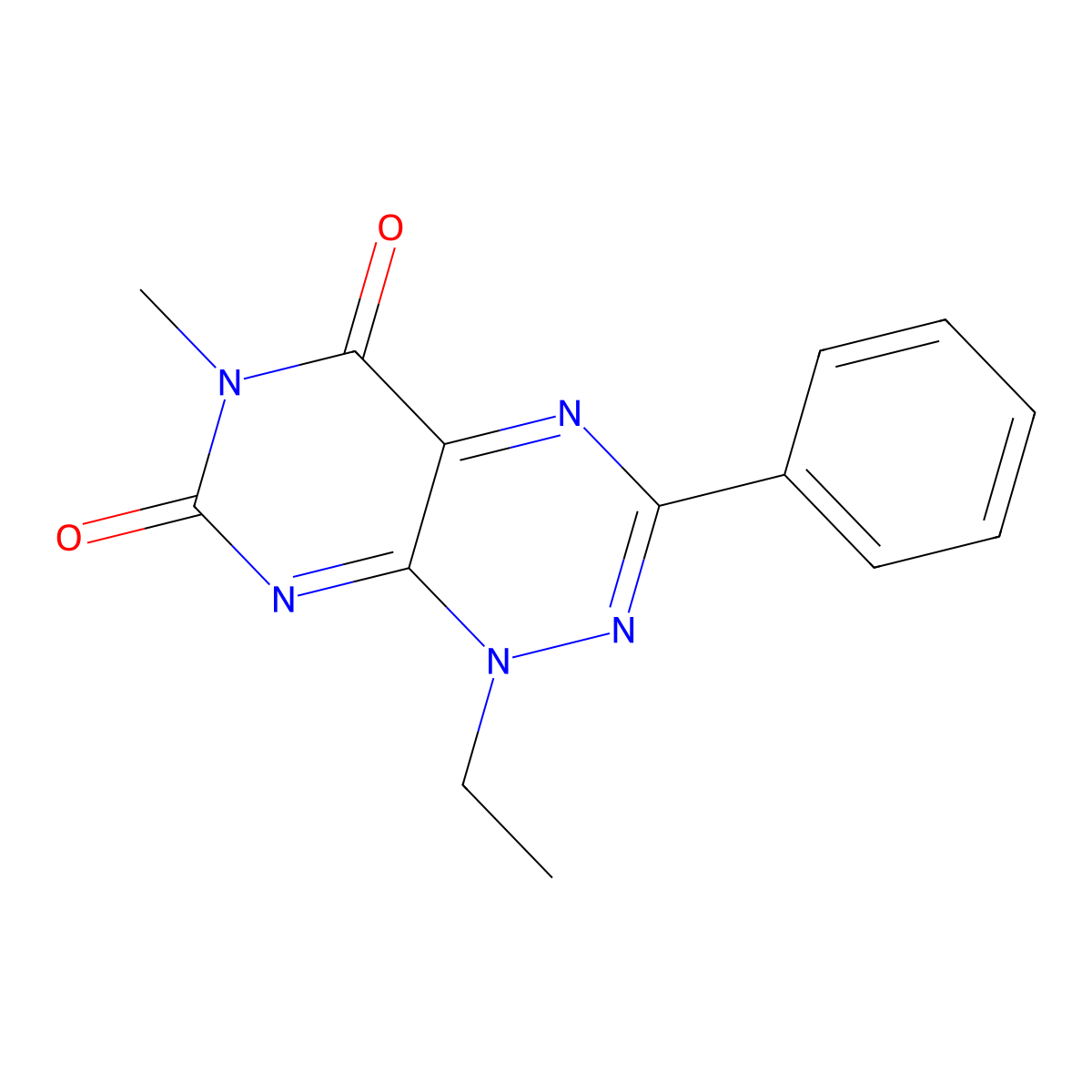 1-Ethyl-6-methyl-3-phenyl-1H-pyrimido[5,4-e][1,2,4]triazine-5,7-dione molecular structure, CAS 164520-05-2