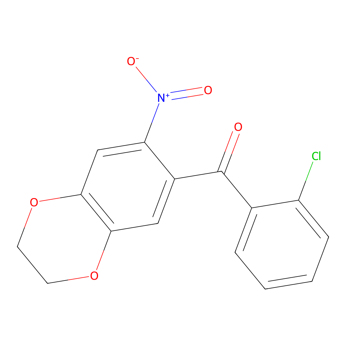(2-Chlorophenyl)(2,3-dihydro-7-nitro-1,4-benzodioxin-6-yl)methanone molecular structure, CAS 164526-11-8