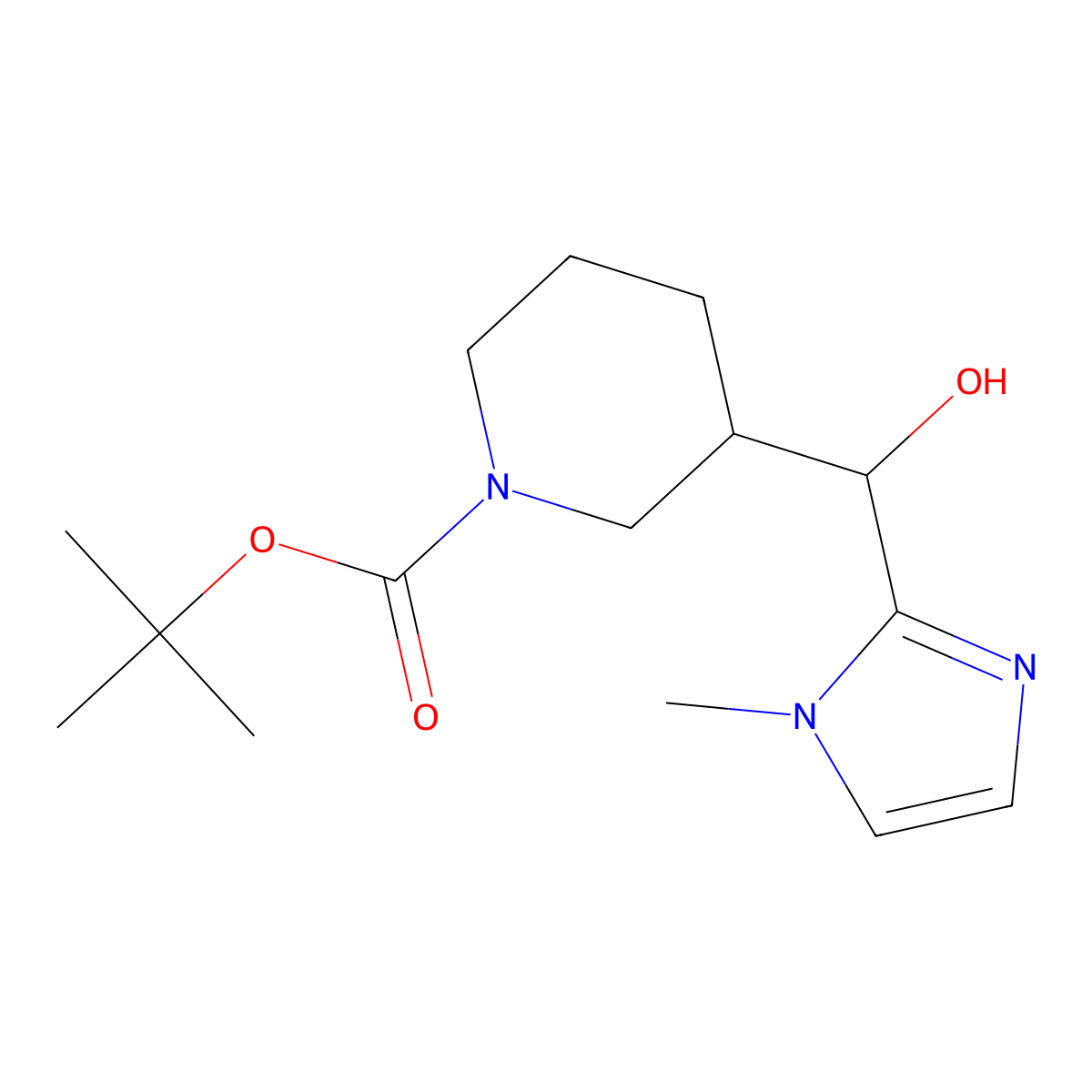 tert-butyl 3-[hydroxy(1-methyl-1H-imidazol-2-yl)methyl]piperidine-1-carboxylate molecular structure, CAS 1645486-71-0