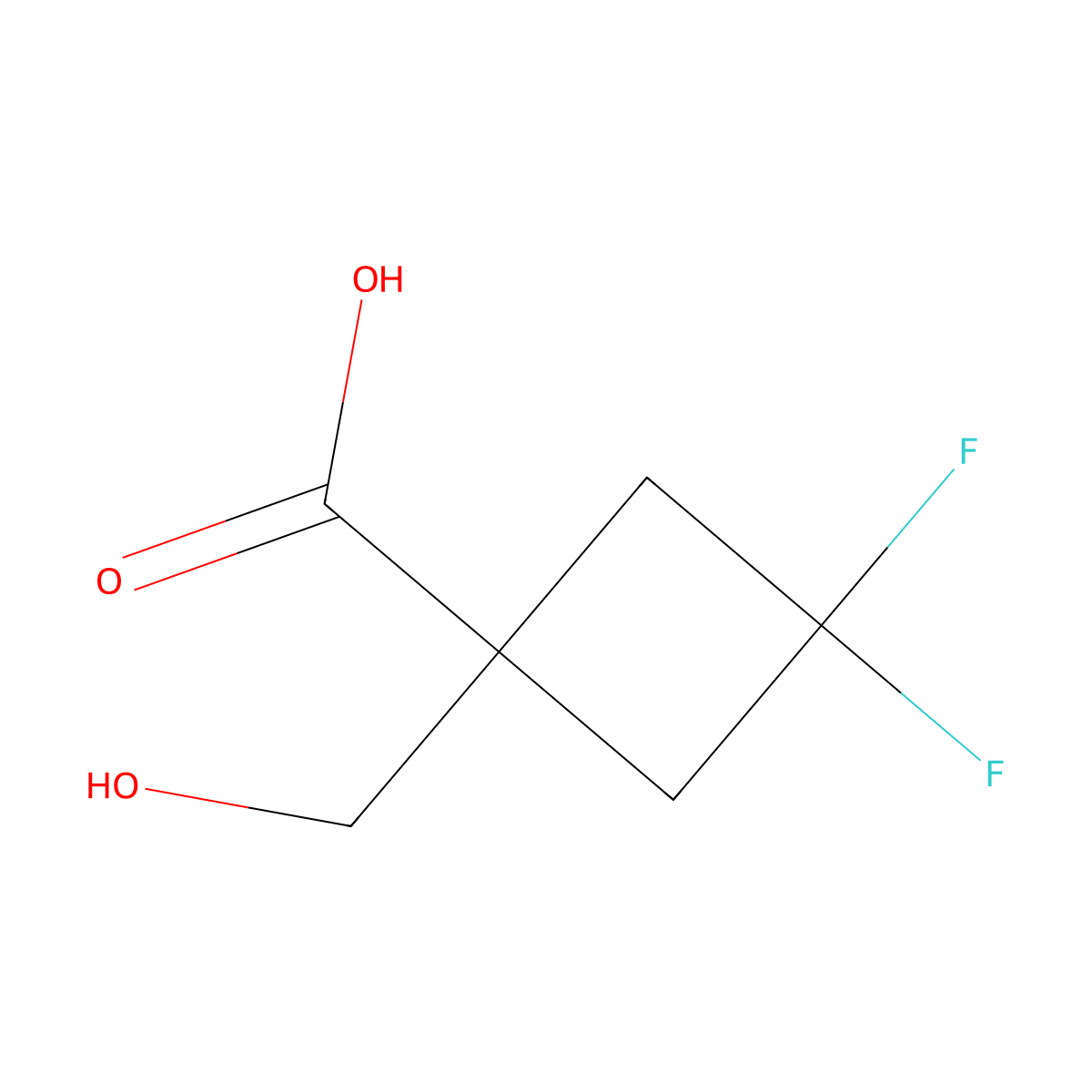 3,3-Difluoro-1-(hydroxymethyl)cyclobutane-1-carboxylic acid molecular structure, CAS 1645565-01-0
