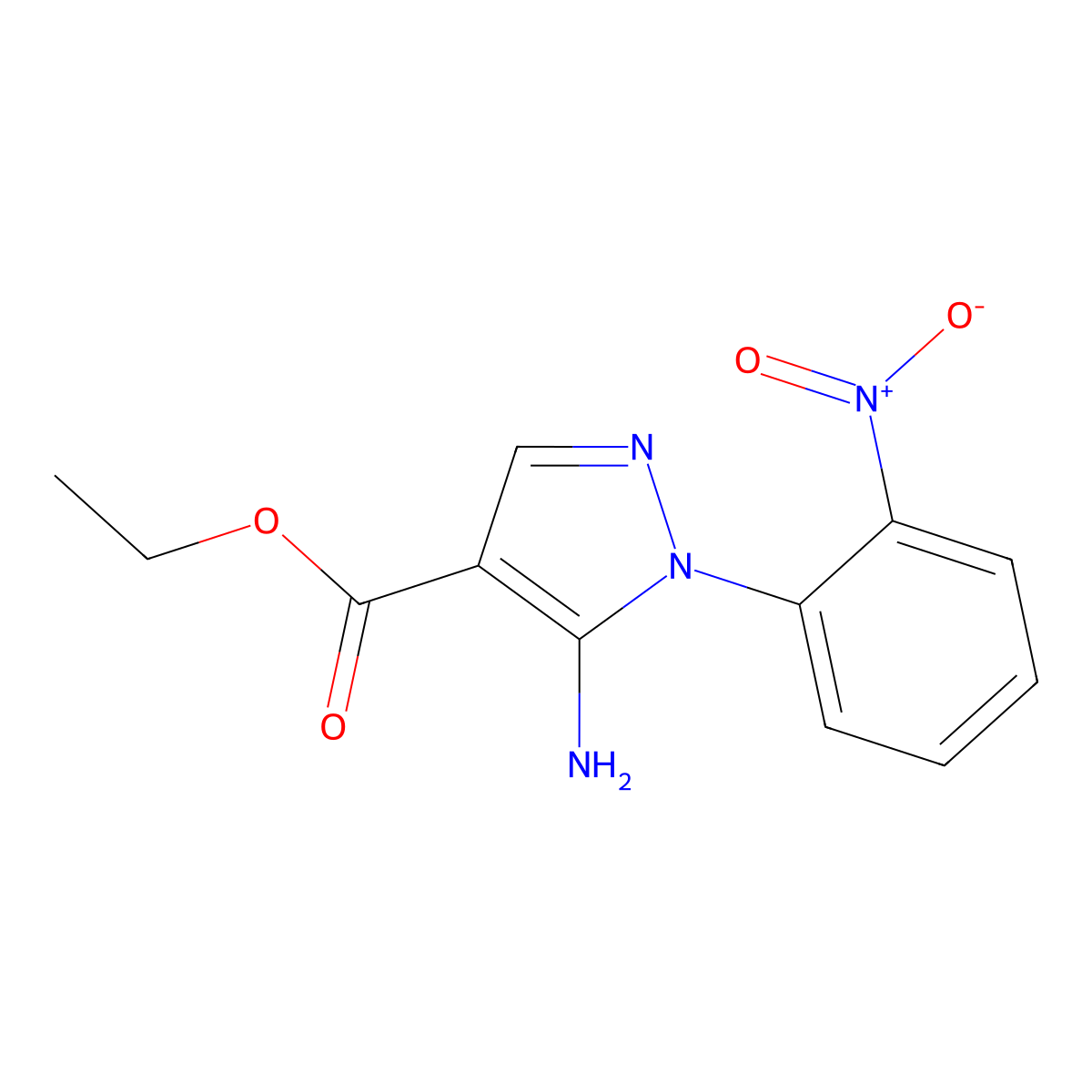Ethyl 5-amino-1-(2-nitrophenyl)-1H-pyrazole-4-carboxylate molecular structure, CAS 16459-33-9
