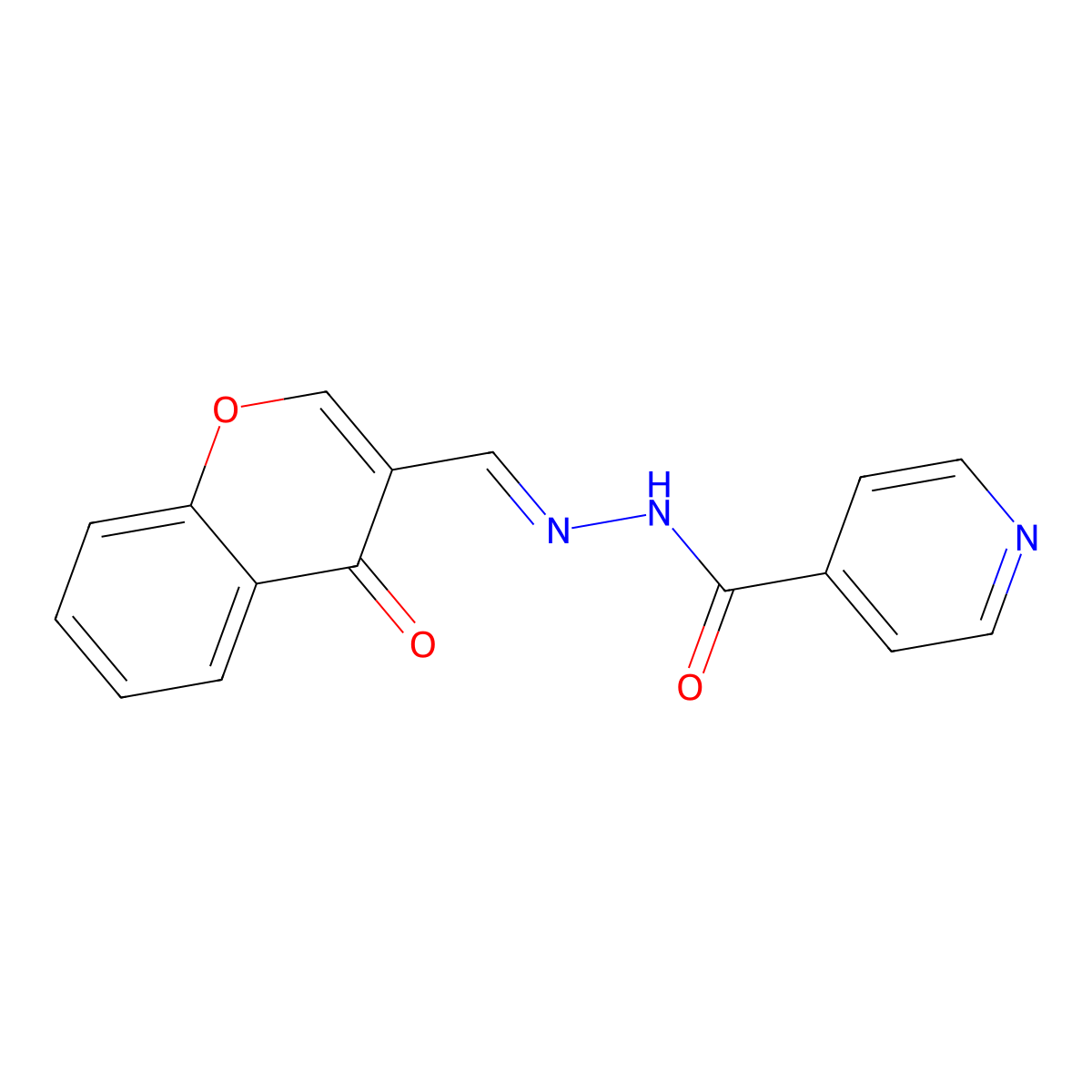 4-Pyridinecarboxylic acid, 2-[(4-oxo-4H-1-benzopyran-3-yl)methylene]hydrazide molecular structure, CAS 164594-16-5