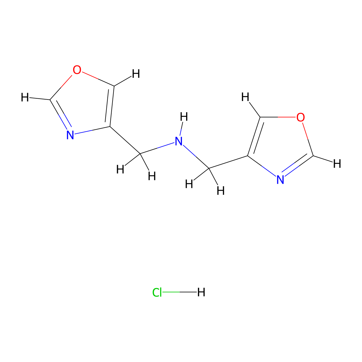 Bis(oxazol-4-ylmethyl)amine hydrochloride molecular structure, CAS 1646152-51-3