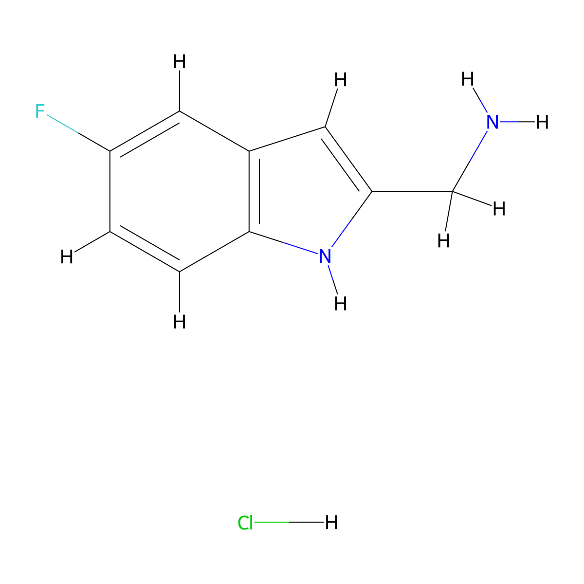 1-(5-fluoro-1H-indol-2-yl)methanamine hydrochloride molecular structure, CAS 1646155-42-1