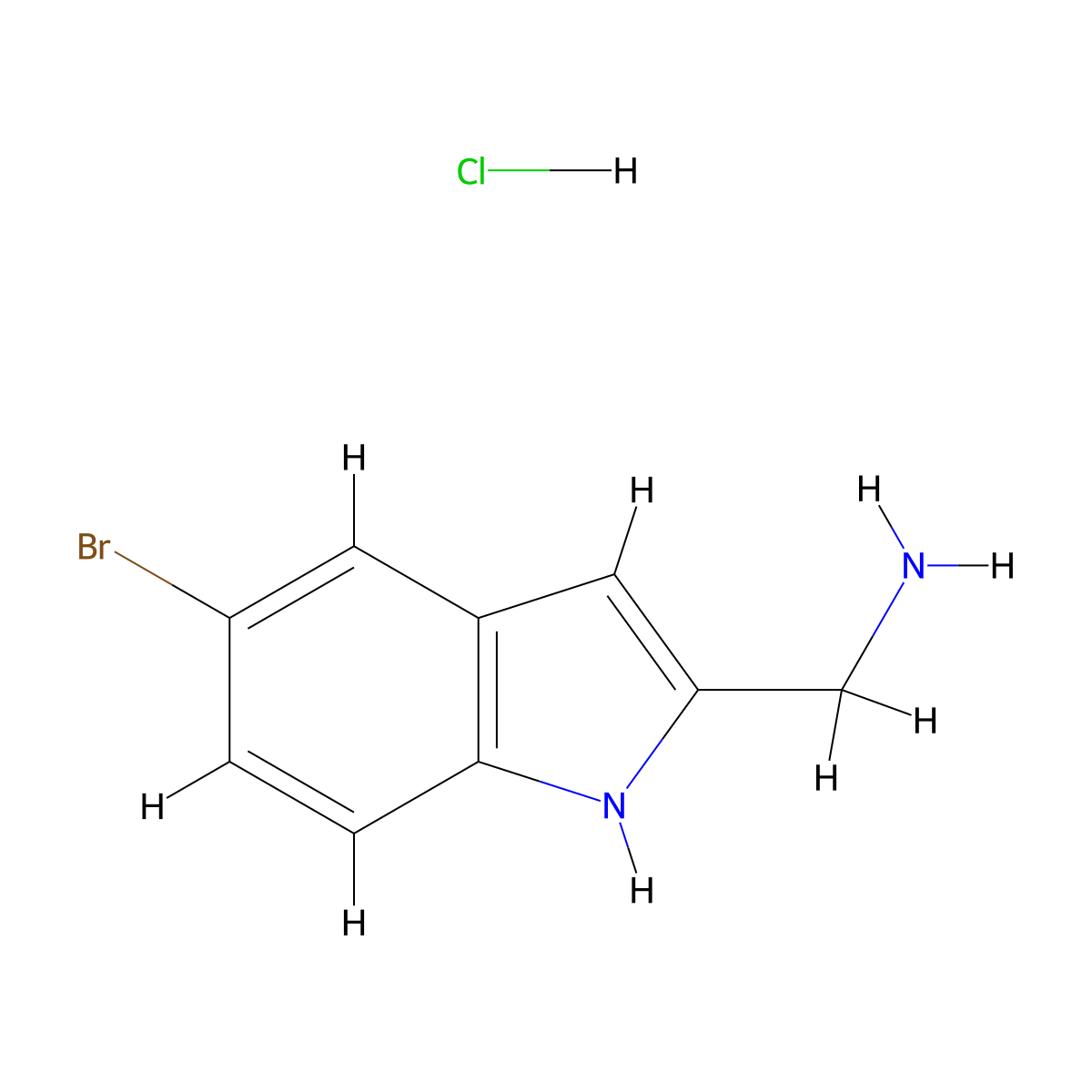 (5-bromo-1H-indol-2-yl)methanamine hydrochloride molecular structure, CAS 1646155-43-2