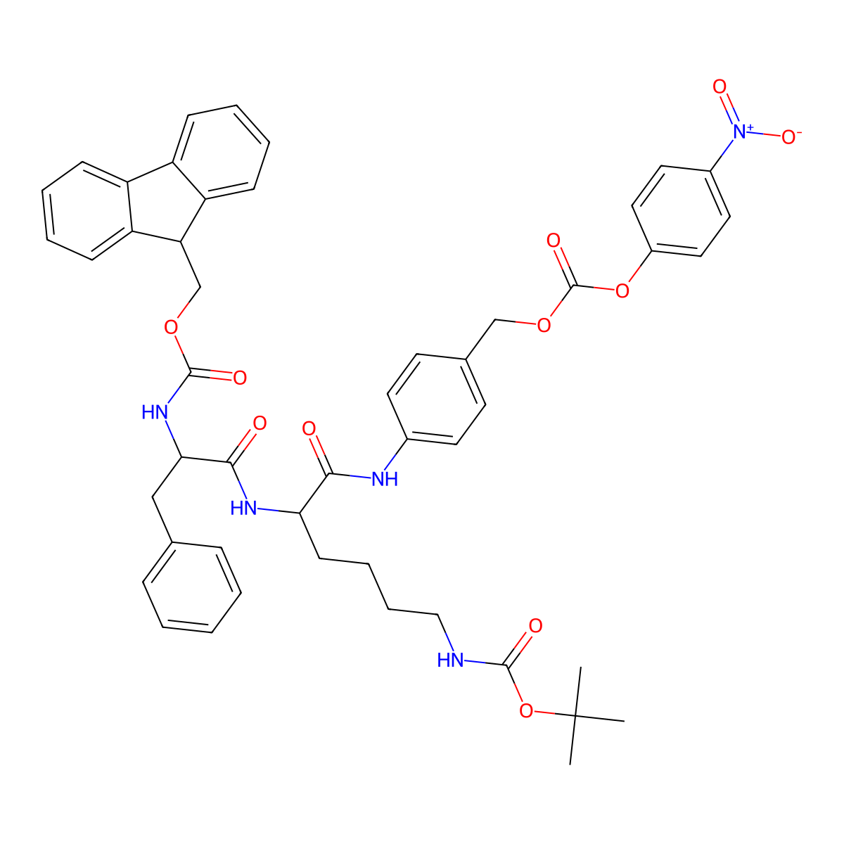 Fmoc-Phe-Lys(Boc)-PAB-PNP molecular structure, CAS 1646299-50-4