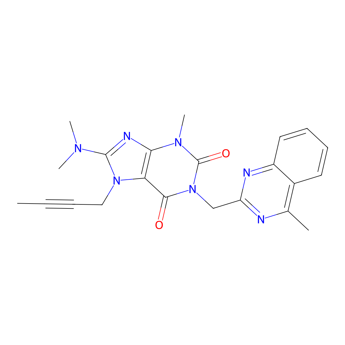 7-(But-2-yn-1-yl)-8-(dimethylamino)-3-methyl-1-((4-methylquinazolin-2-yl)methyl)-1H-purine-2,6(3H,7H)-dione molecular structure, CAS 1646355-34-1