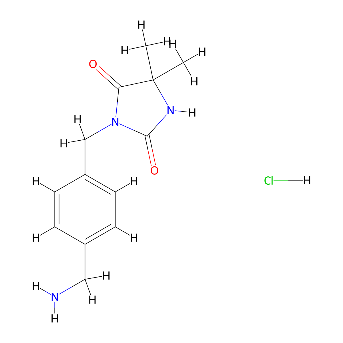 3-{[4-(Aminomethyl)phenyl]methyl}-5,5-dimethylimidazolidine-2,4-dione hydrochloride molecular structure, CAS 164648-33-3