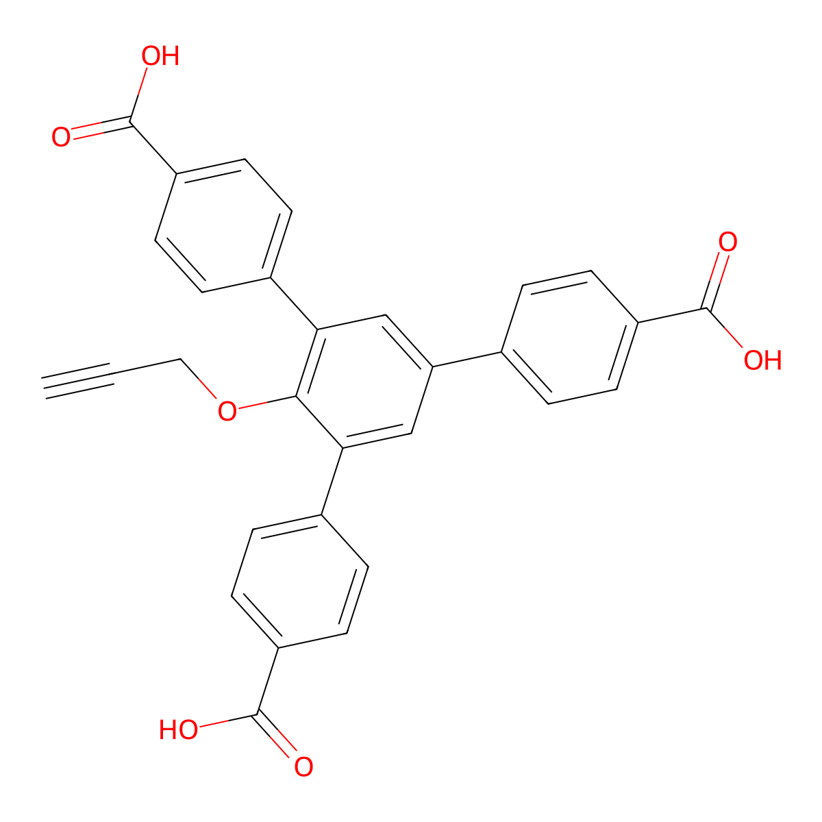 5'-(4-Carboxyphenyl)-2'-(prop-2-yn-1-yloxy)-[1,1':3',1''-terphenyl]-4,4''-dicarboxylic acid molecular structure, CAS 1646595-32-5