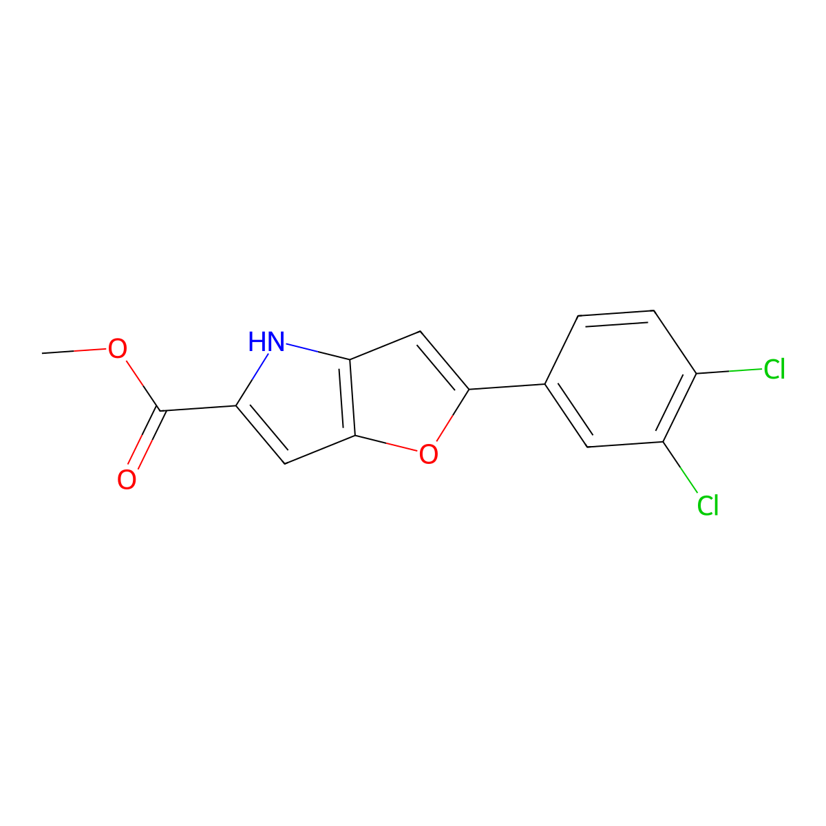 methyl 2-(3,4-dichlorophenyl)-4H-furo[3,2-b]pyrrole-5-carboxylate molecular structure, CAS 164667-44-1