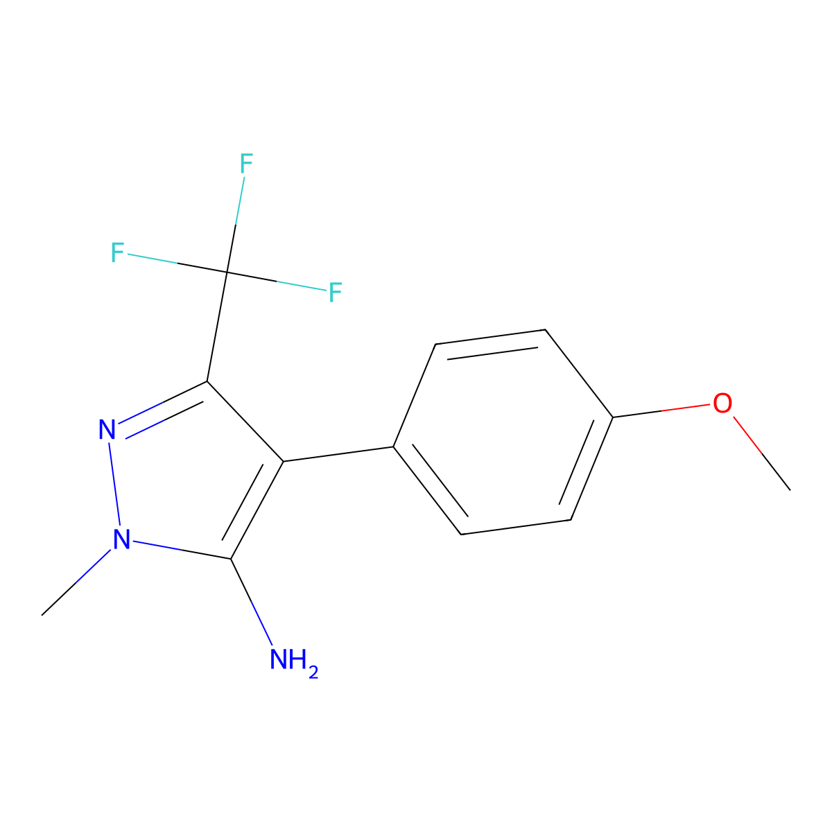 4-(4-methoxyphenyl)-1-methyl-3-(trifluoromethyl)-1H-pyrazol-5-amine molecular structure, CAS 164668-12-6