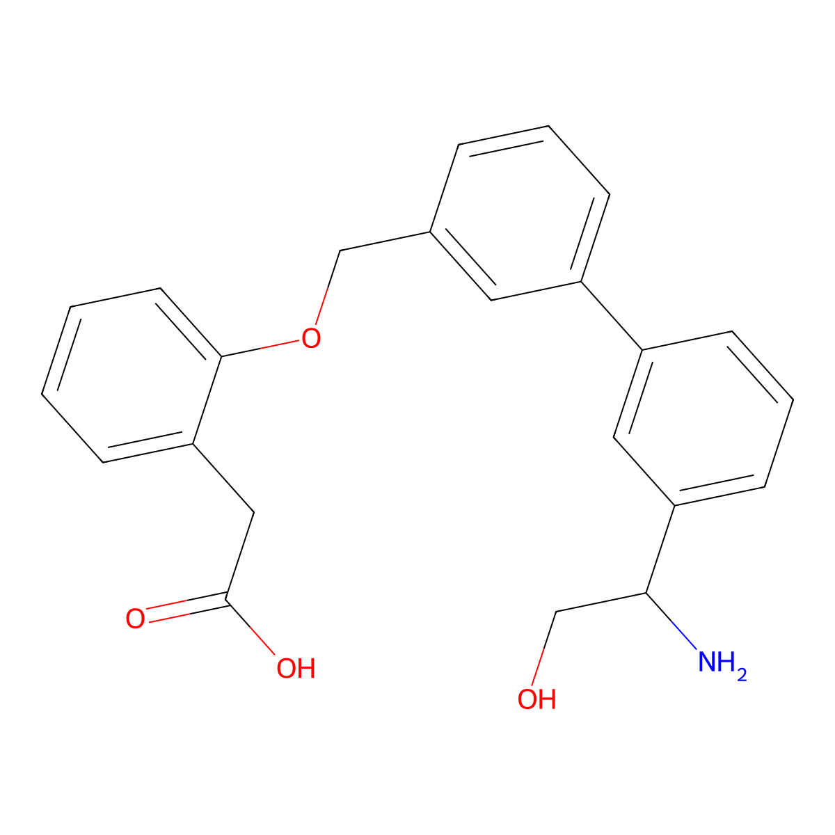 2-[2-[[3-[3-[(1~{S})-1-azanyl-2-oxidanyl-ethyl]phenyl]phenyl]methoxy]phenyl]ethanoic acid molecular structure, CAS 1646682-14-5