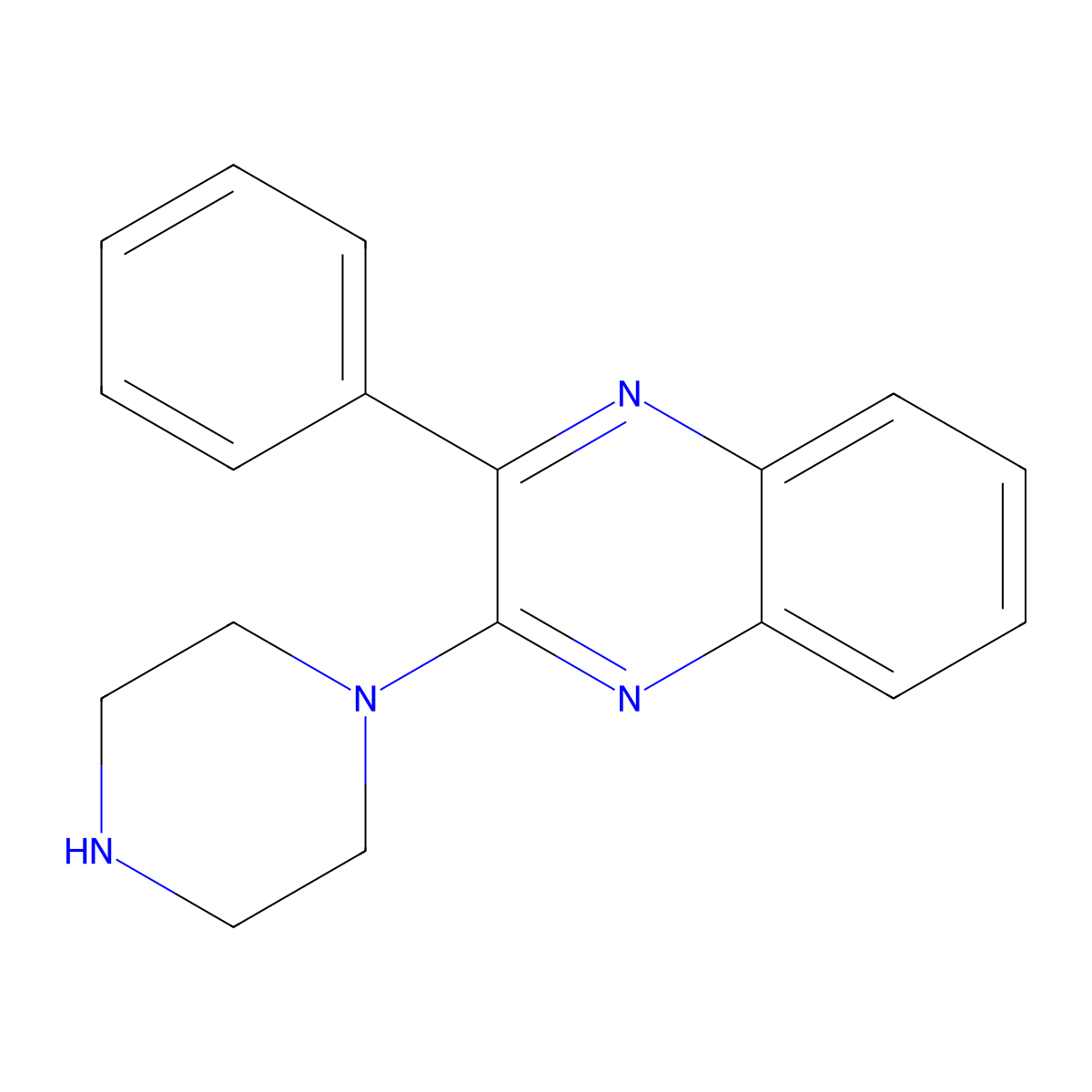 2-Phenyl-3-(1-piperazinyl)quinoxaline molecular structure, CAS 164670-47-7