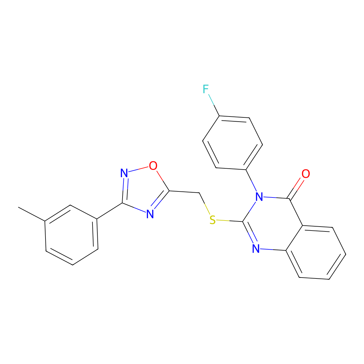 3-(4-fluorophenyl)-2-(((3-(m-tolyl)-1,2,4-oxadiazol-5-yl)methyl)thio)quinazolin-4(3H)-one molecular structure, CAS 1646722-18-0