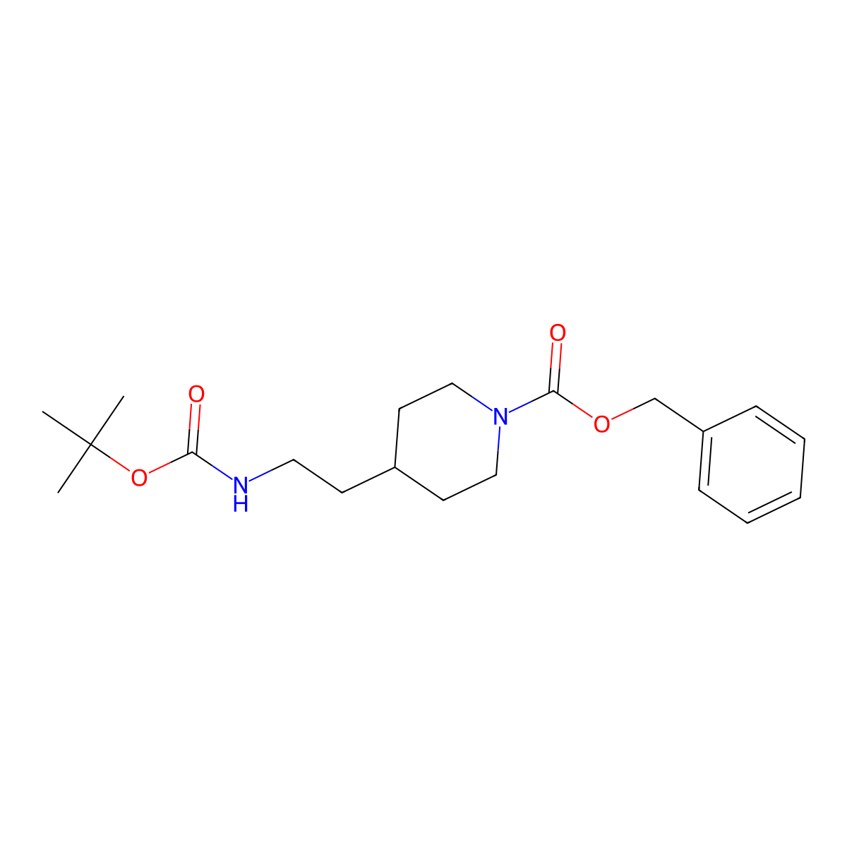 Phenylmethyl 4-[2-[[(1,1-dimethylethoxy)carbonyl]amino]ethyl]-1-piperidinecarboxylate molecular structure, CAS 1646785-89-8