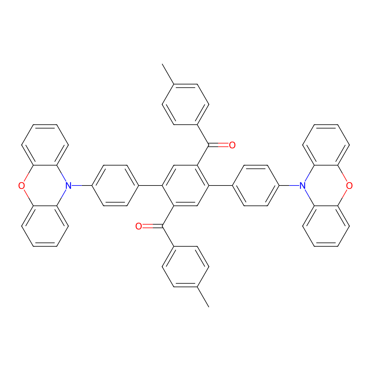 (4,4''-Di(10H-phenoxazin-10-yl)-[1,1':4',1''-terphenyl]-2',5'-diyl)bis(p-tolylmethanone) molecular structure, CAS 1647121-46-7