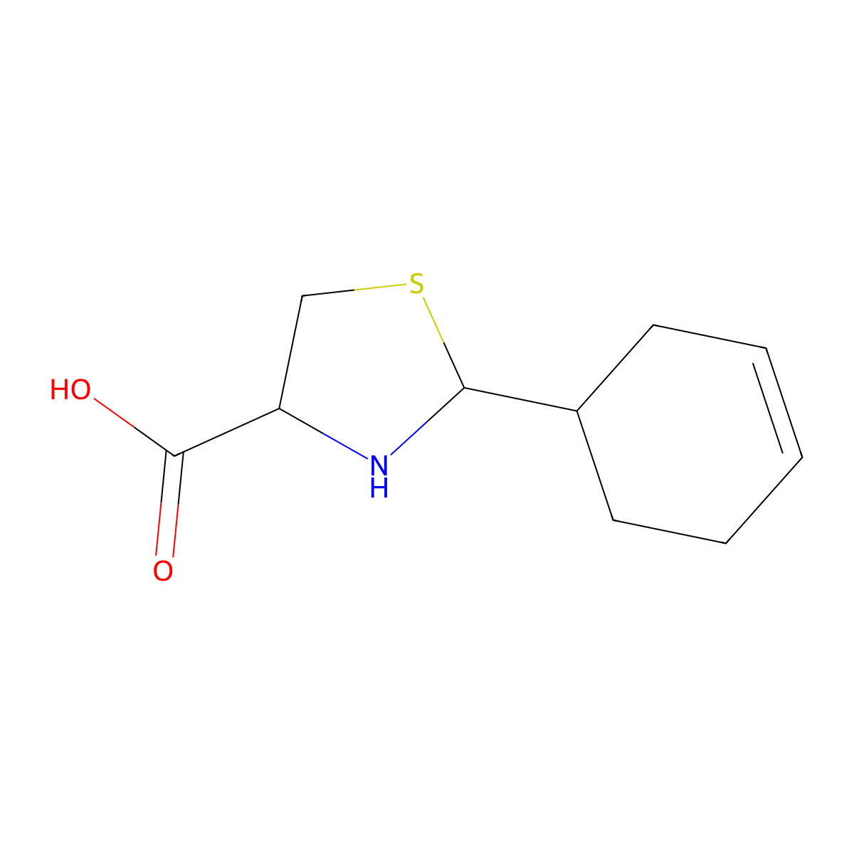 2-Cyclohex-3-en-1-yl-1,3-thiazolidine-4-carboxylic acid molecular structure, CAS 164717-31-1