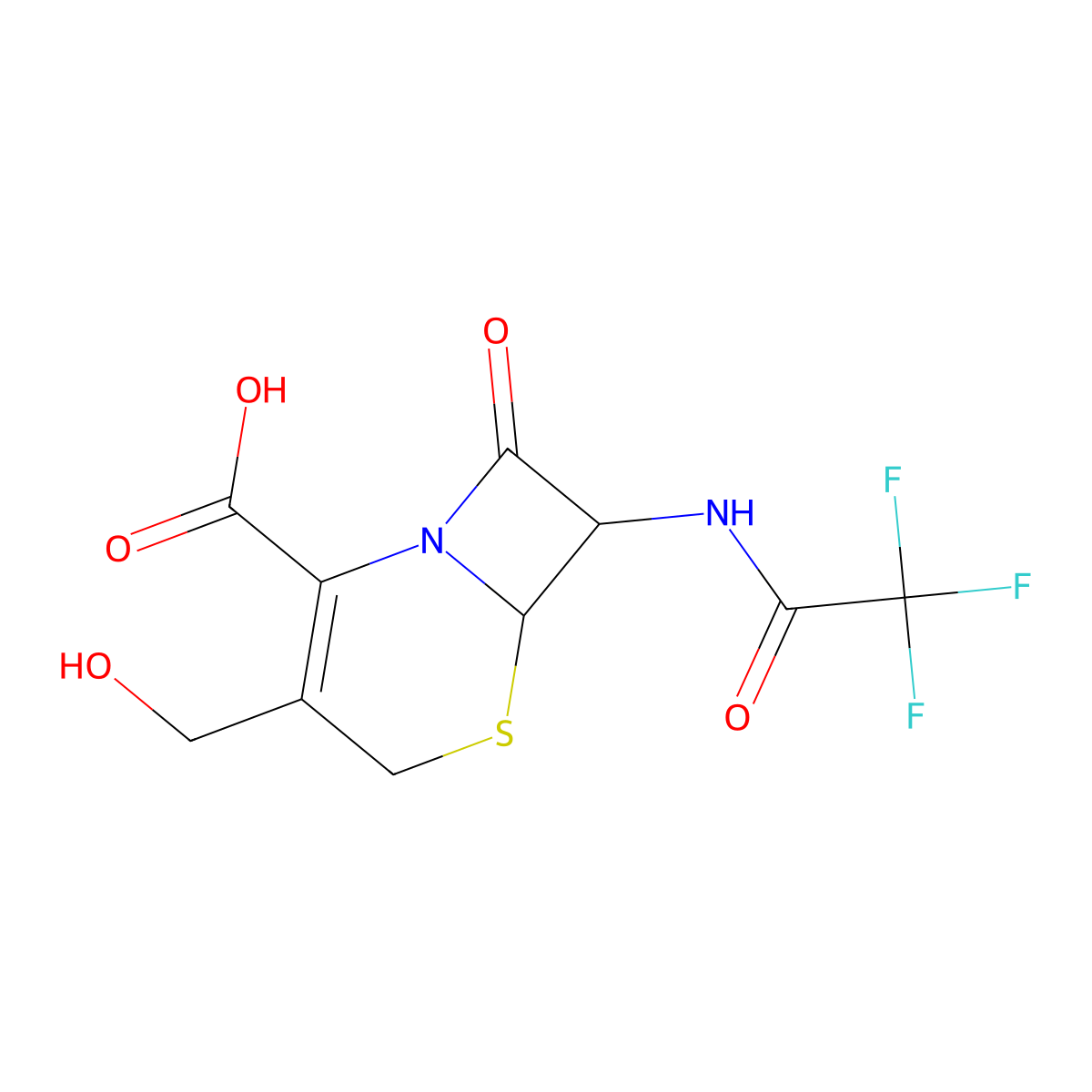 (6R,7R)-3-(hydroxymethyl)-8-oxo-7-(2,2,2-trifluoroacetamido)-5-thia-1-azabicyclo[4.2.0]oct-2-ene-2-carboxylic acid molecular structure, CAS 164718-85-8