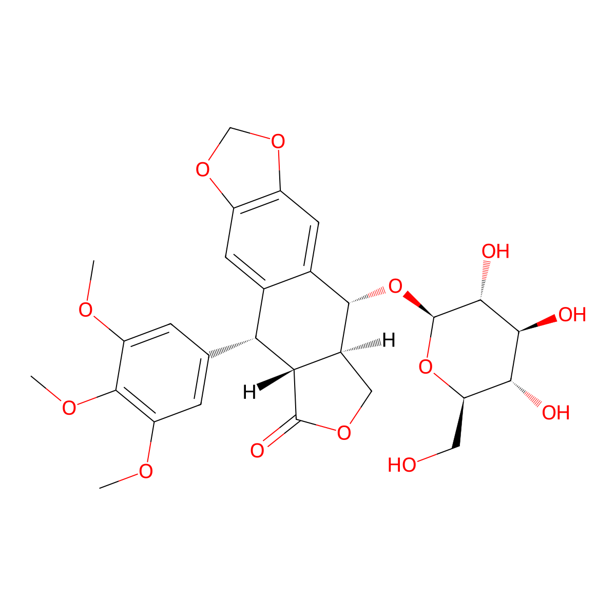 Podophyllotoxin glucoside molecular structure, CAS 16481-54-2