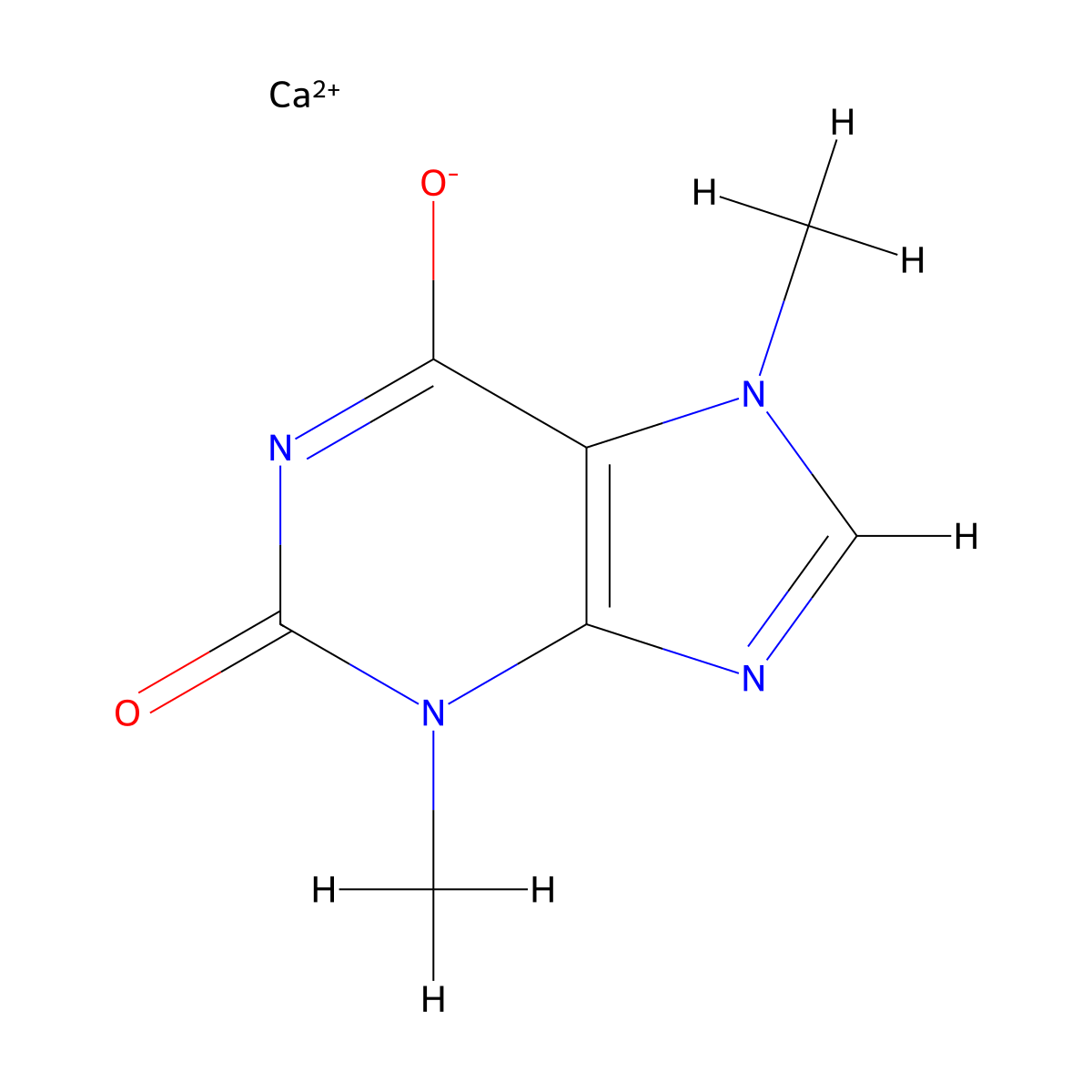 3H-purin-2-olate, 6,7-dihydro-3,7-dimethyl-6-oxo-, calcium salt (1:1) molecular structure, CAS 16484-85-8