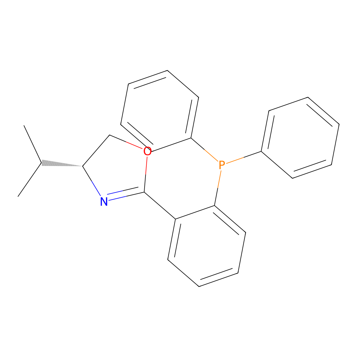 (R)-2-(2-(Diphenylphosphino)phenyl)-4-isopropyl-4,5-dihydrooxazole , (R)-iPr-PHOX molecular structure, CAS 164858-78-0