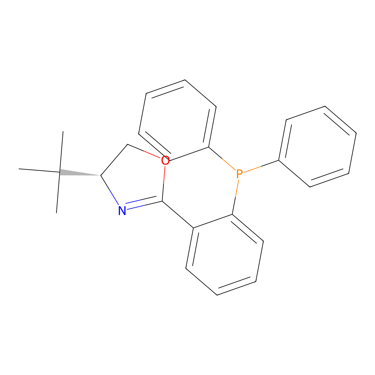 (R)-4-(tert-butyl)-2-(2-(diphenylphosphino)phenyl)-4,5-dihydrooxazole , (R)-tBu-Phox molecular structure, CAS 164858-79-1