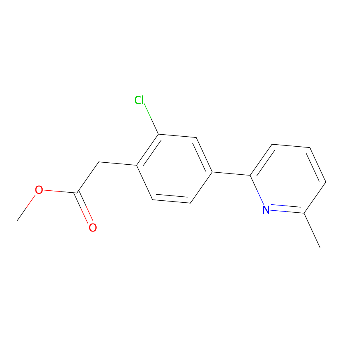 Methyl 2-(2-chloro-4-(6-methylpyridin-2-yl)phenyl)acetate molecular structure, CAS 1648864-47-4