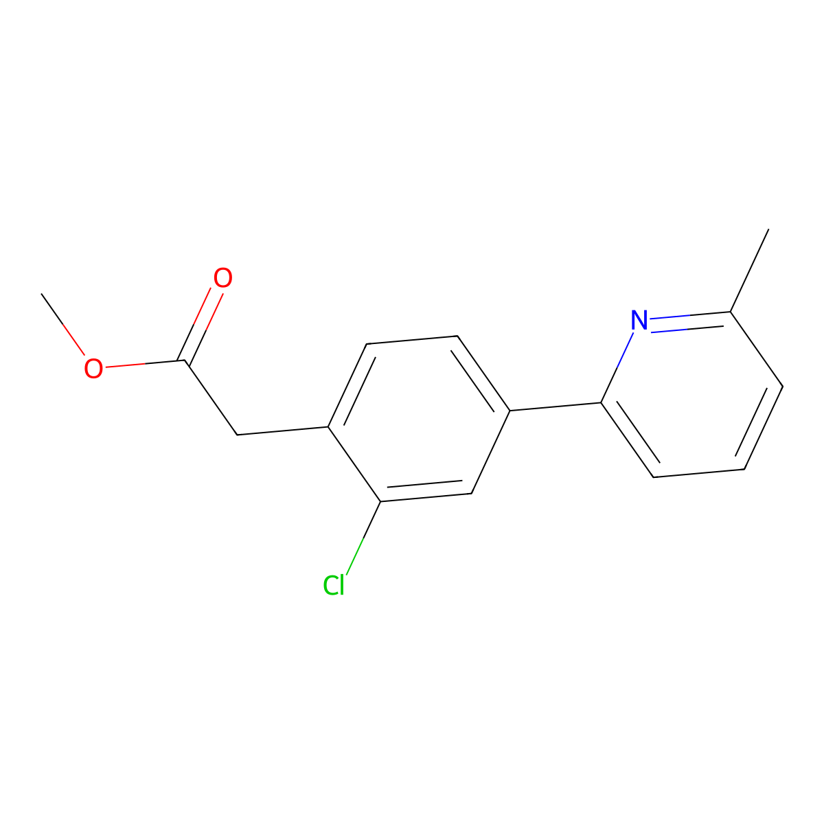Methyl 2-(2-chloro-4-(6-methylpyridin-2-yl)phenyl)acetate molecular structure, CAS 1648864-47-4