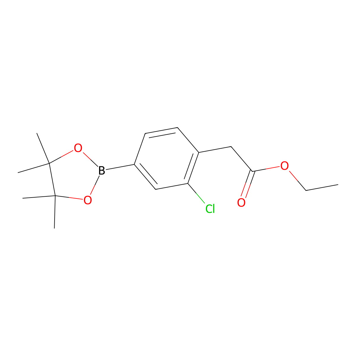 Ethyl 2-(2-chloro-4-(4,4,5,5-tetramethyl-1,3,2-dioxaborolan-2-yl)phenyl)acetate molecular structure, CAS 1648864-50-9