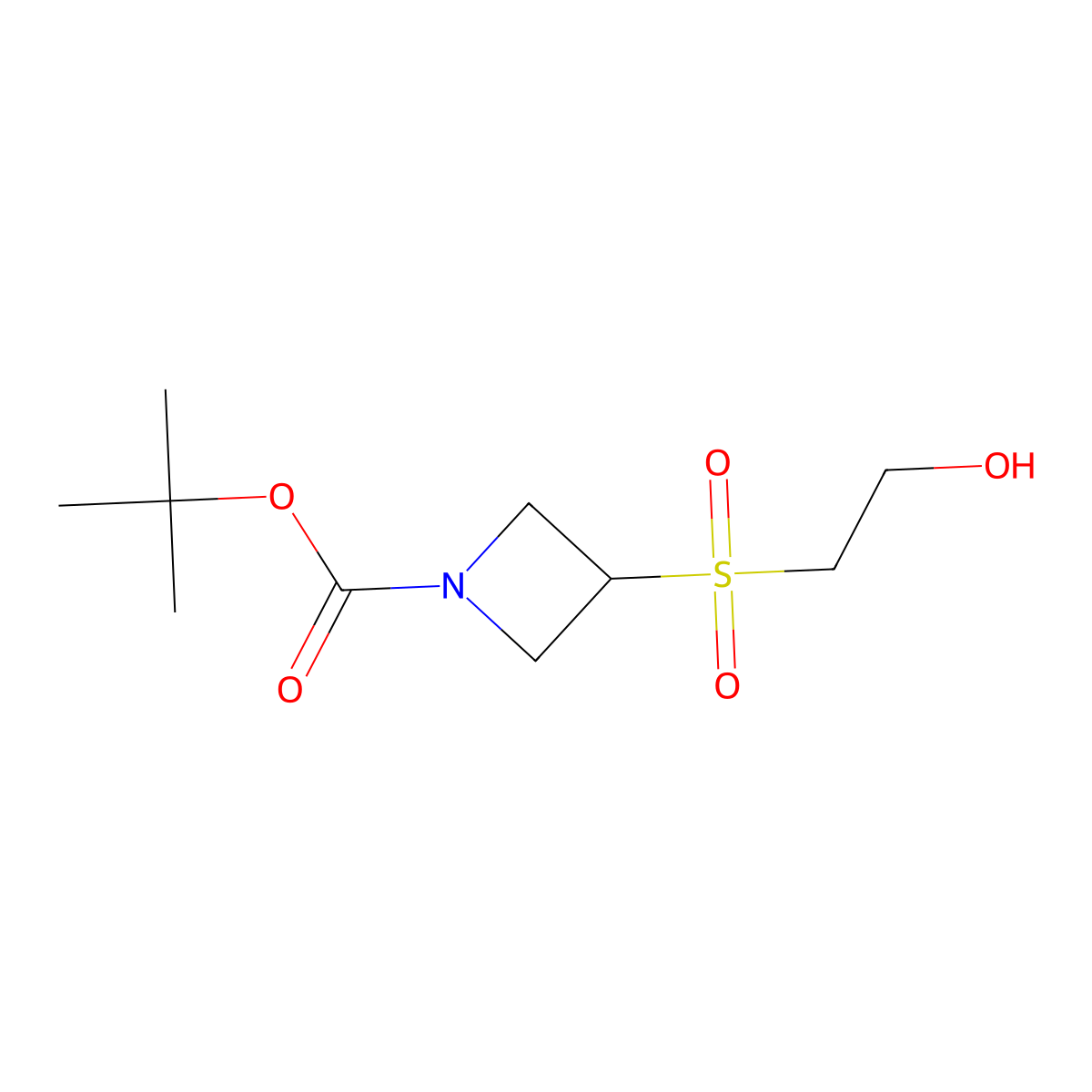 Tert-butyl 3-((2-hydroxyethyl)sulfonyl)azetidine-1-carboxylate molecular structure, CAS 1648864-55-4