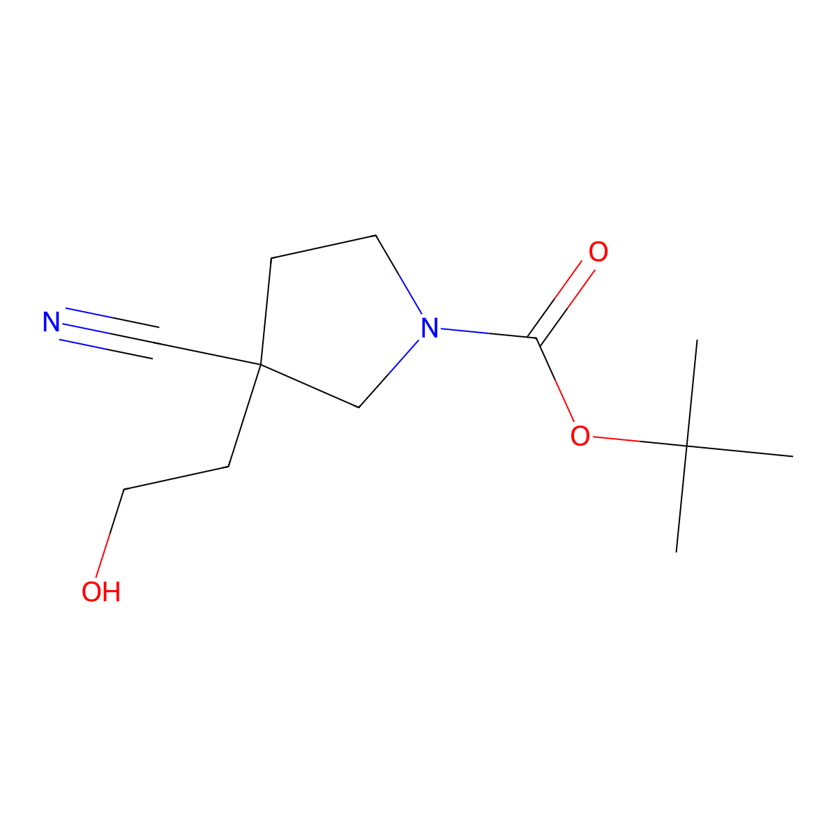 Tert-butyl 3-cyano-3-(2-hydroxyethyl)pyrrolidine-1-carboxylate molecular structure, CAS 1648864-58-7