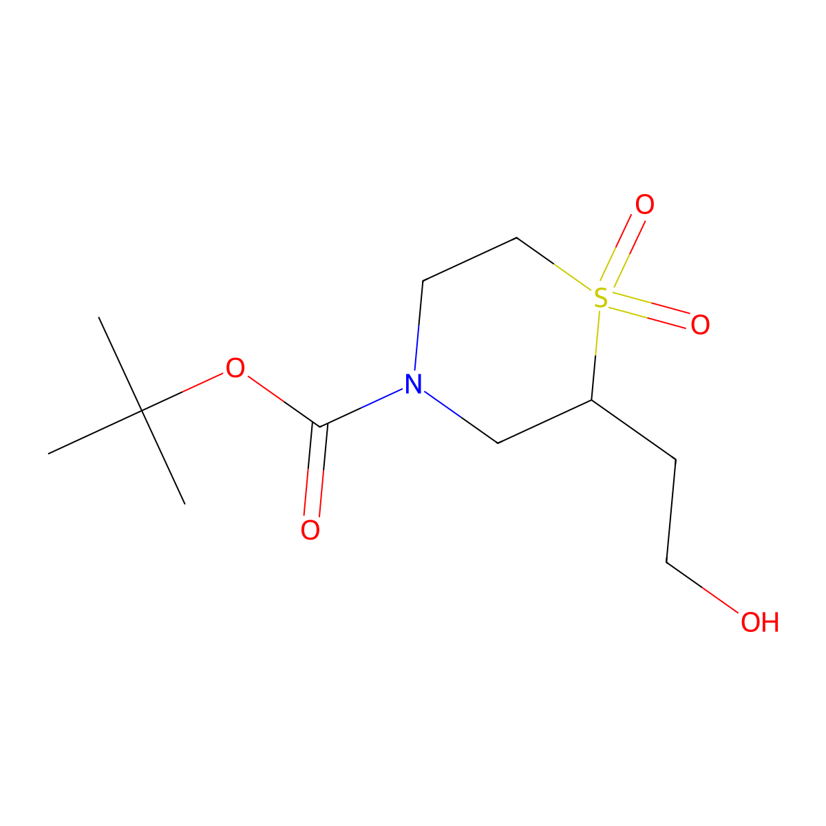 Tert-butyl 2-(2-hydroxyethyl)thiomorpholine-4-carboxylate 1,1-dioxide molecular structure, CAS 1648864-65-6