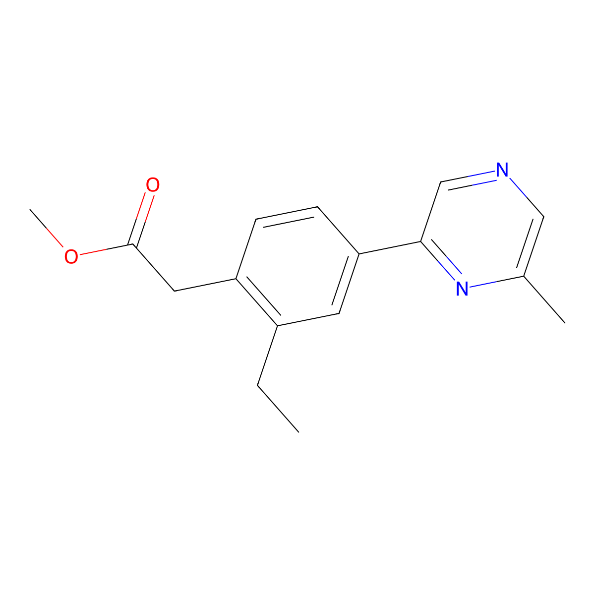 Methyl 2-(2-ethyl-4-(6-methylpyrazin-2-yl)phenyl)acetate molecular structure, CAS 1648866-14-1