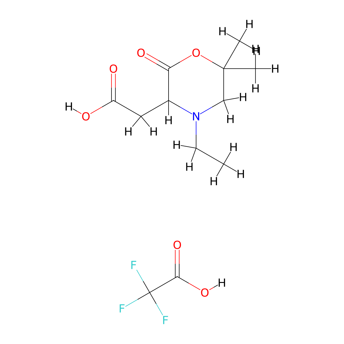 2-(4-Ethyl-6,6-dimethyl-2-oxomorpholin-3-yl)acetic acid, trifluoroacetic acid molecular structure, CAS 1648907-00-9