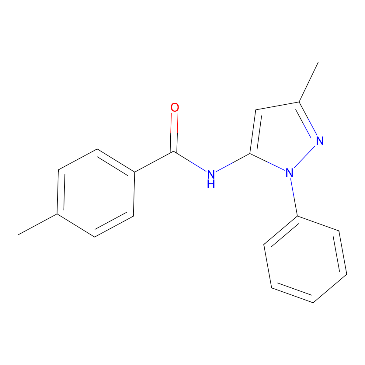 4-methyl-N-(3-methyl-1-phenyl-1H-pyrazol-5-yl)benzamide molecular structure, CAS 164928-35-2