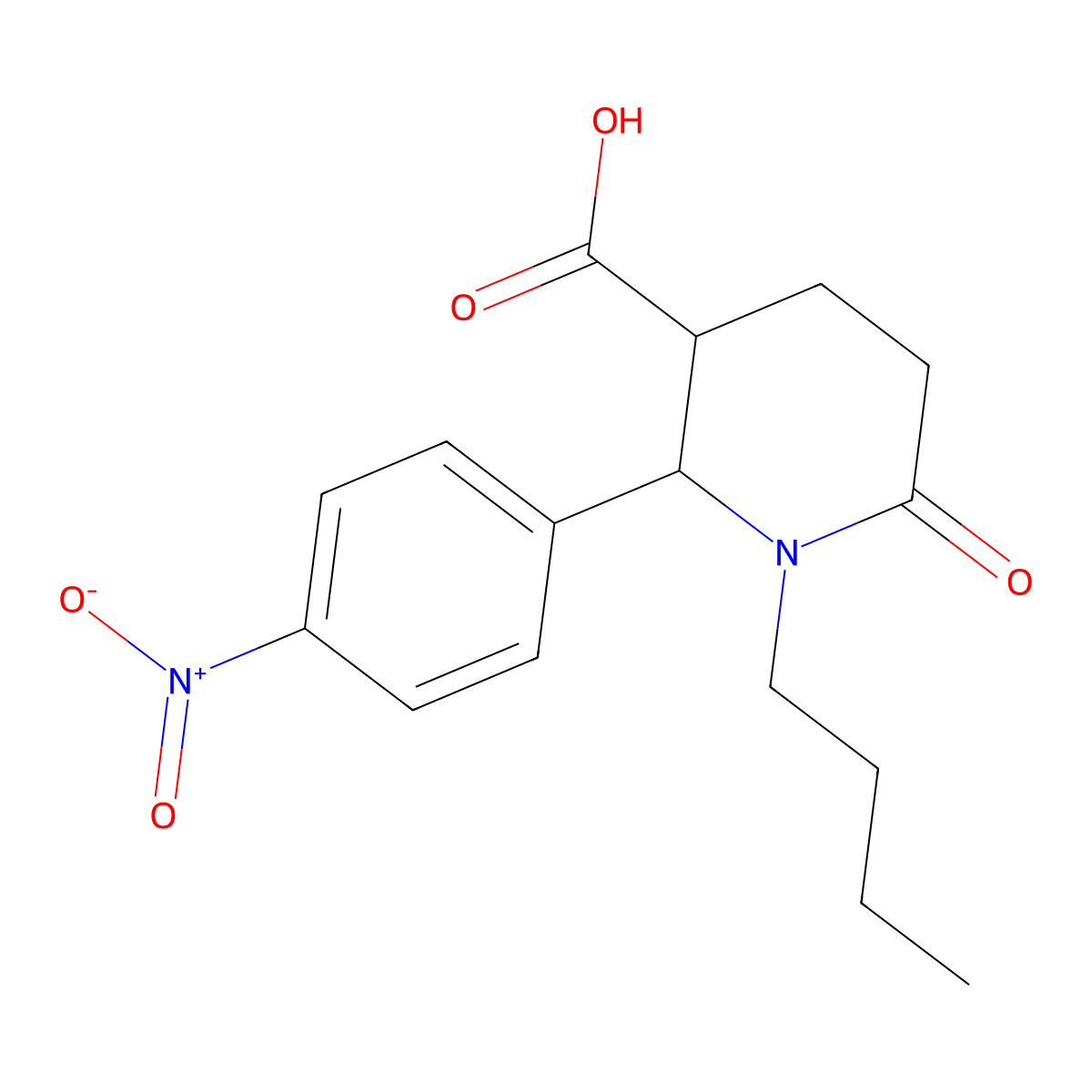 1-Butyl-2-(4-nitrophenyl)-6-oxopiperidine-3-carboxylic acid molecular structure, CAS 164933-90-8