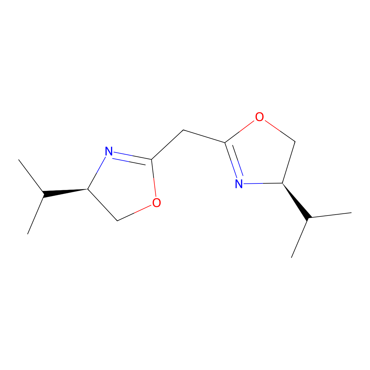 (4R,4'R)-2,2'-Methylenebis[4,5-dihydro-4-(1-methylethyl)oxazole] molecular structure, CAS 164976-63-0