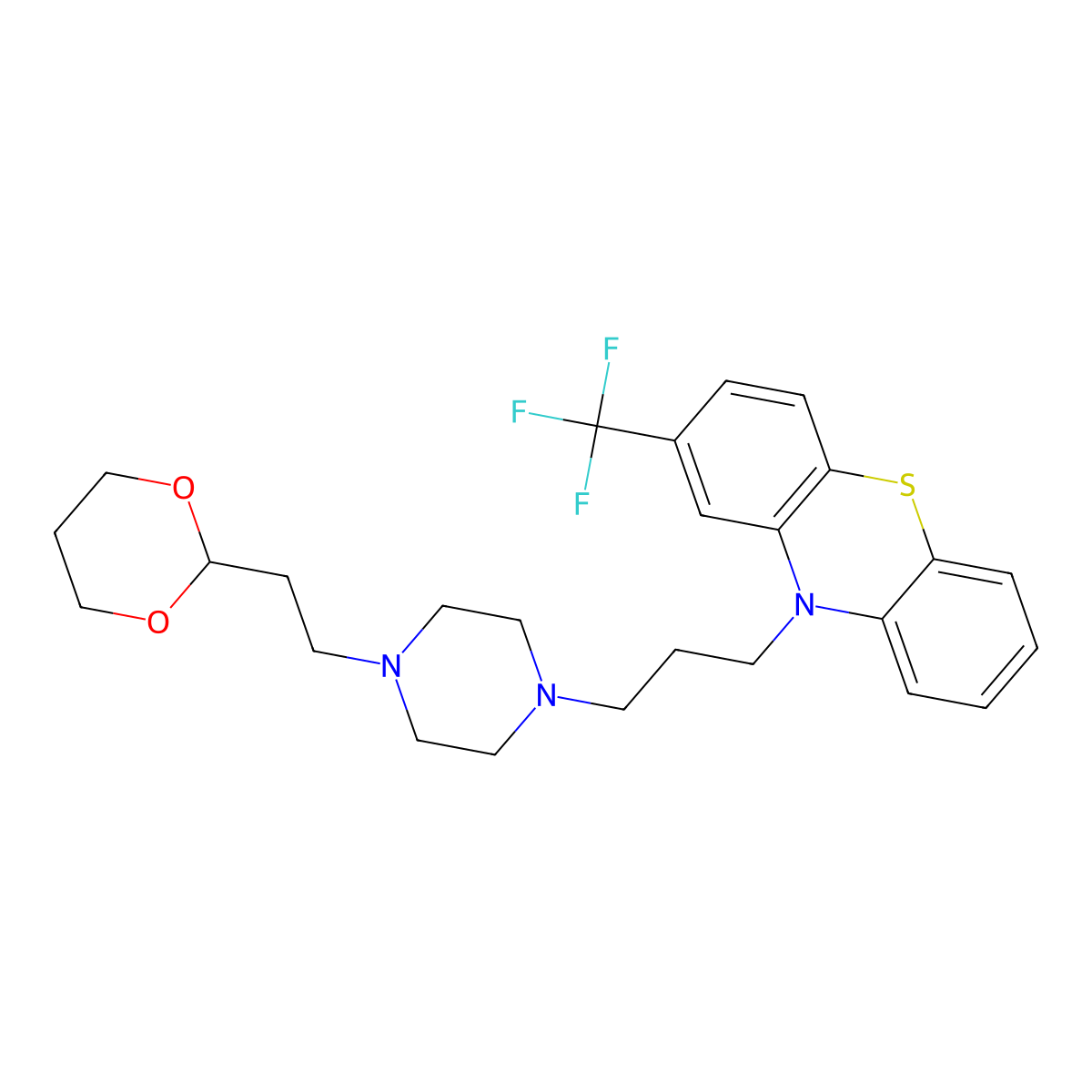 10-(3-(4-(2-(1,3-Dioxan-2-yl)ethyl)-1-piperazinyl)propyl)-2-(trifluoromethyl)-10H-phenothiazine molecular structure, CAS 16498-21-8