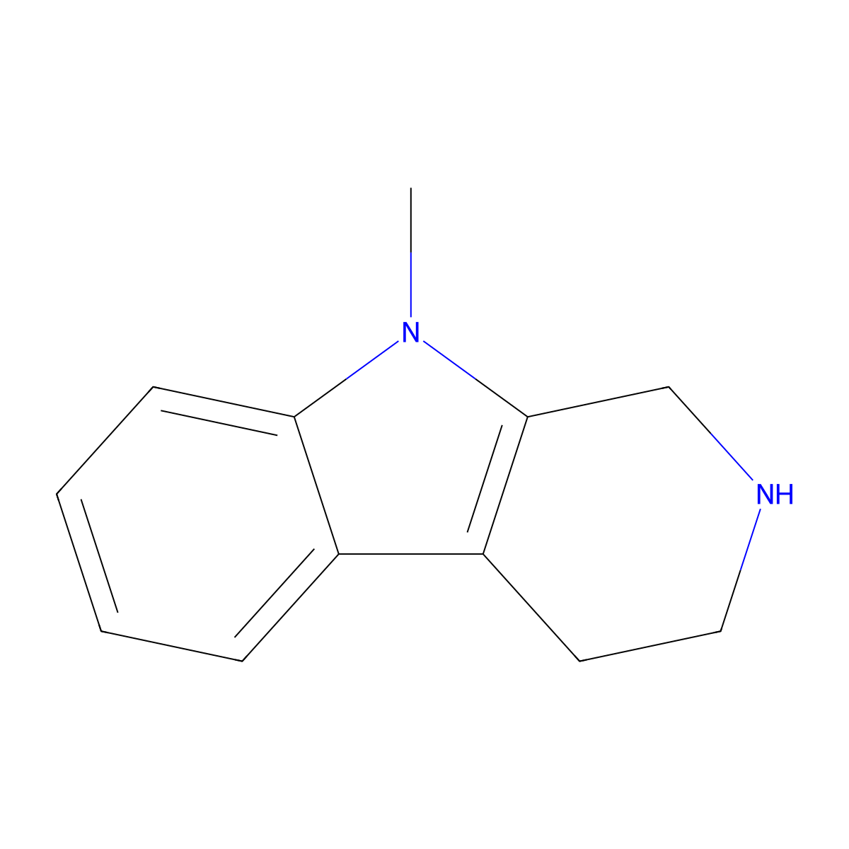 9-methyl-2,3,4,9-tetrahydro-1H-pyrido[3,4-b]indole molecular structure, CAS 16502-02-6