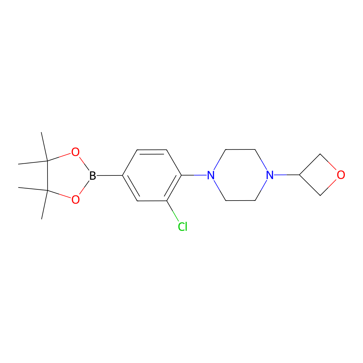 1-(2-Chloro-4-(4,4,5,5-tetramethyl-1,3,2-dioxaborolan-2-yl)phenyl)-4-(oxetan-3-yl)piperazine molecular structure, CAS 1650546-84-1