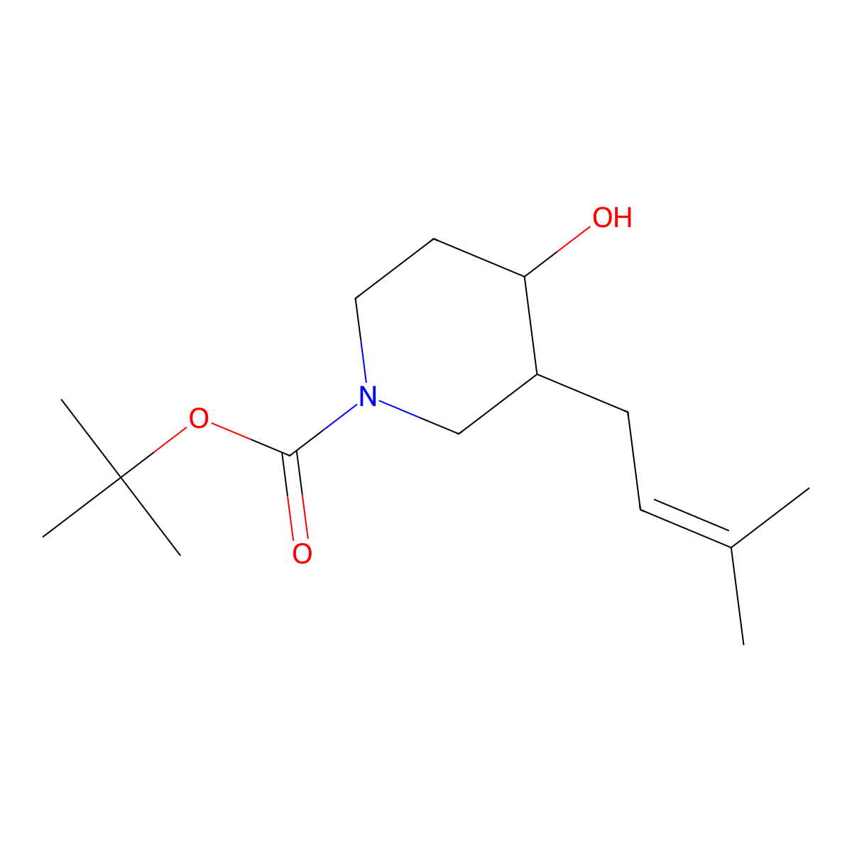 Tert-butyl 4-hydroxy-3-(3-methylbut-2-en-1-yl)piperidine-1-carboxylate molecular structure, CAS 1650562-31-4