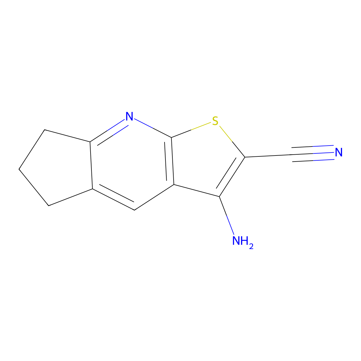 3-amino-6,7-dihydro-5H-cyclopenta[b]thieno[3,2-e]pyridine-2-carbonitrile molecular structure, CAS 165066-46-6