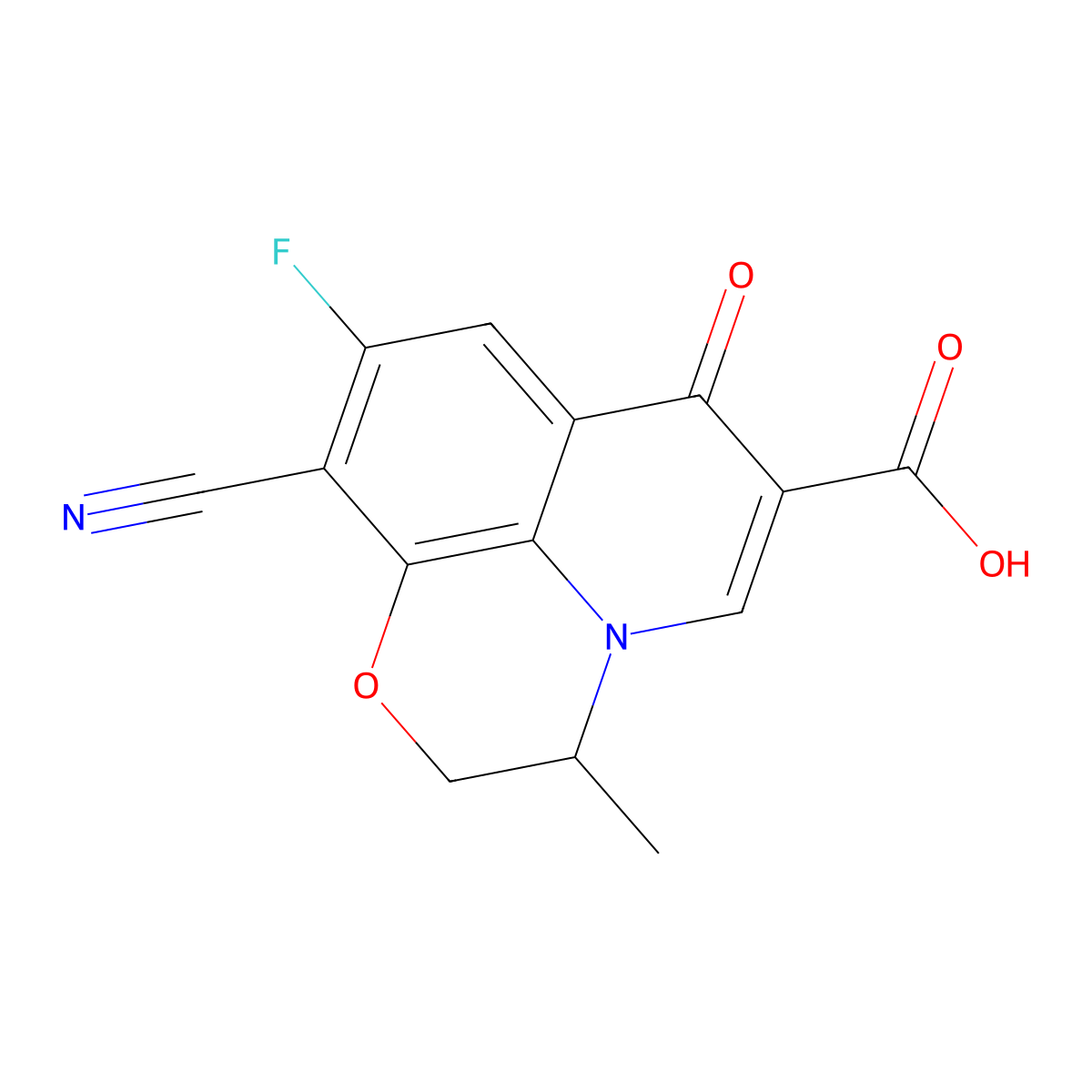 (S)-10-Cyano-9-fluoro-3-methyl-7-oxo-2,3-dihydro-7H-[1,4]oxazino[2,3,4-IJ]quinoline-6-carboxylic acid molecular structure, CAS 165071-09-0