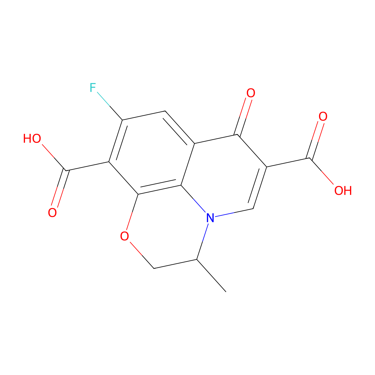 (S)-9-Fluoro-3-methyl-7-oxo-2,3-dihydro-7H-[1,4]oxazino[2,3,4-IJ]quinoline-6,10-dicarboxylic acid molecular structure, CAS 165071-10-3