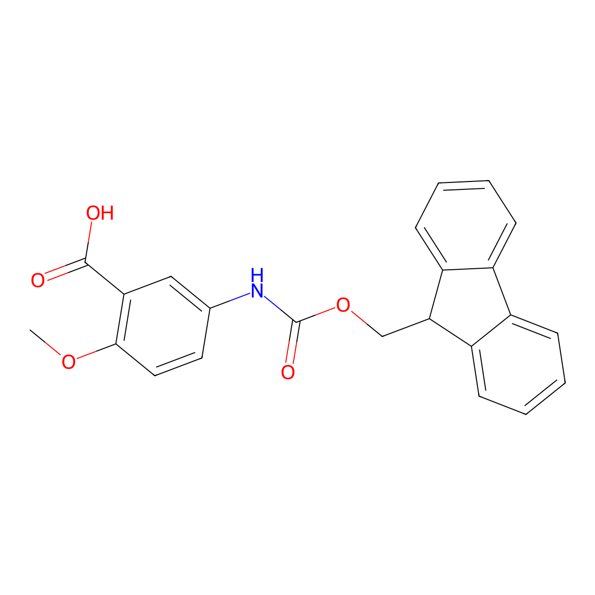 5-((((9H-fluoren-9-yl)methoxy)carbonyl)amino)-2-methoxybenzoic acid molecular structure, CAS 165073-03-0